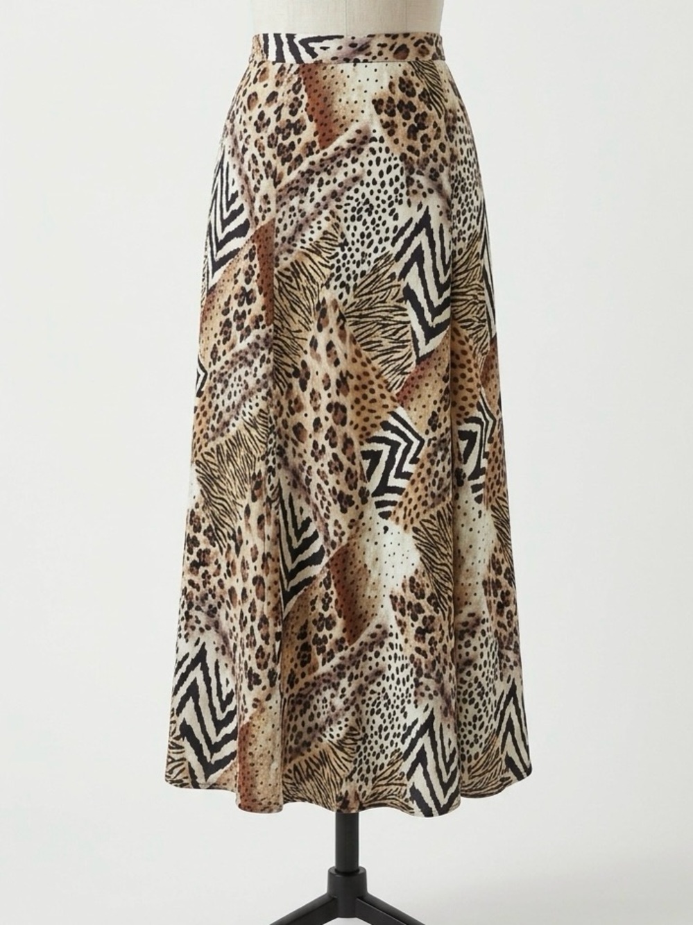Vintage Animal Print Skirt Maxi Leopard 90s Safari Cheetah Patchwork Zebra XS S